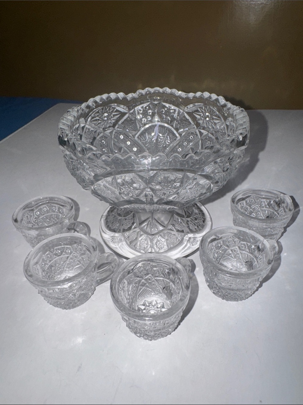 Cambridge Glass Co. Wheat Sheaf Toy Punch Bowl Set with 5 cups
